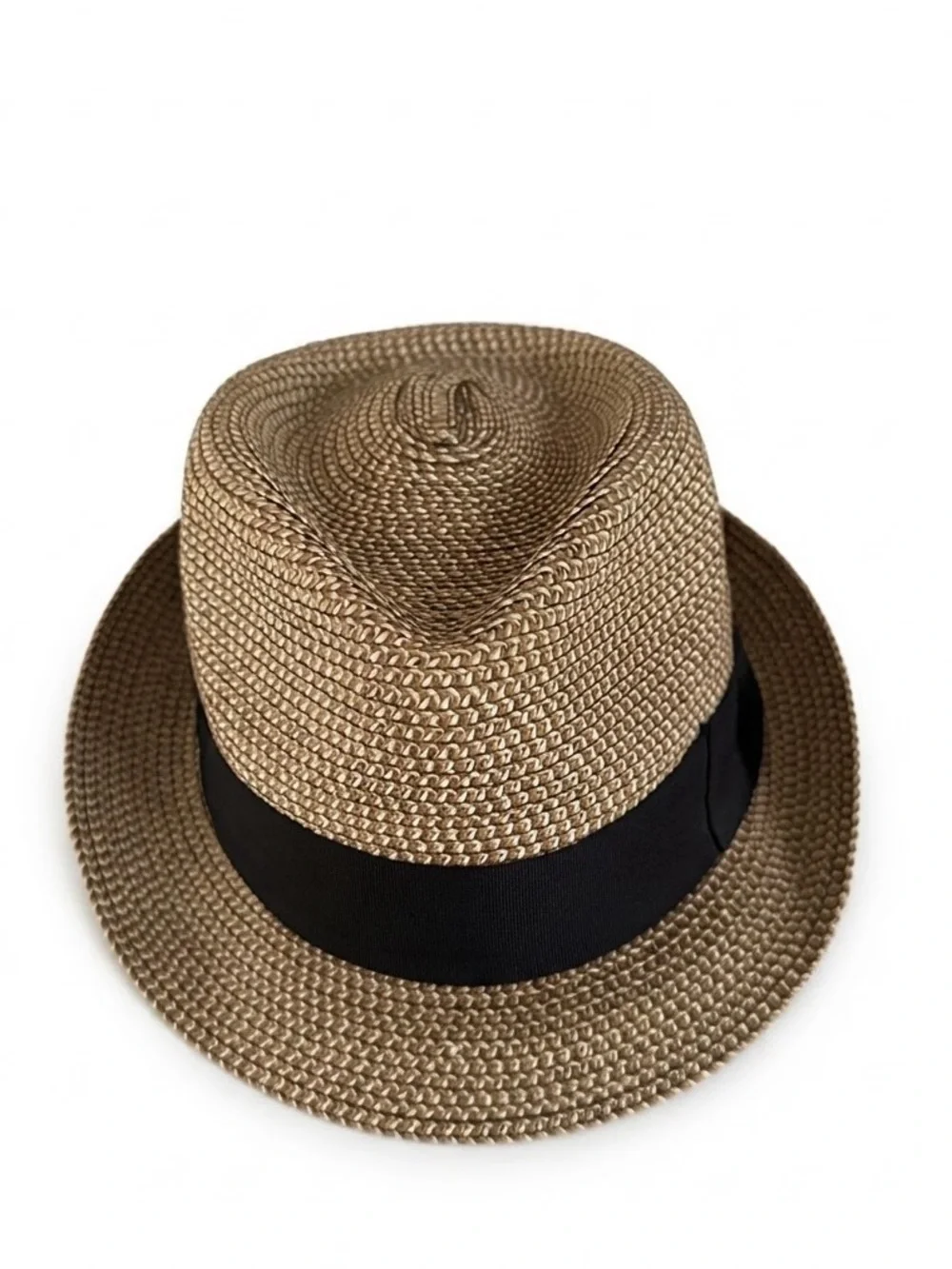 Men's Straw Fedora Hat Brown Black Band Trilby Summer Beach Sun Hat